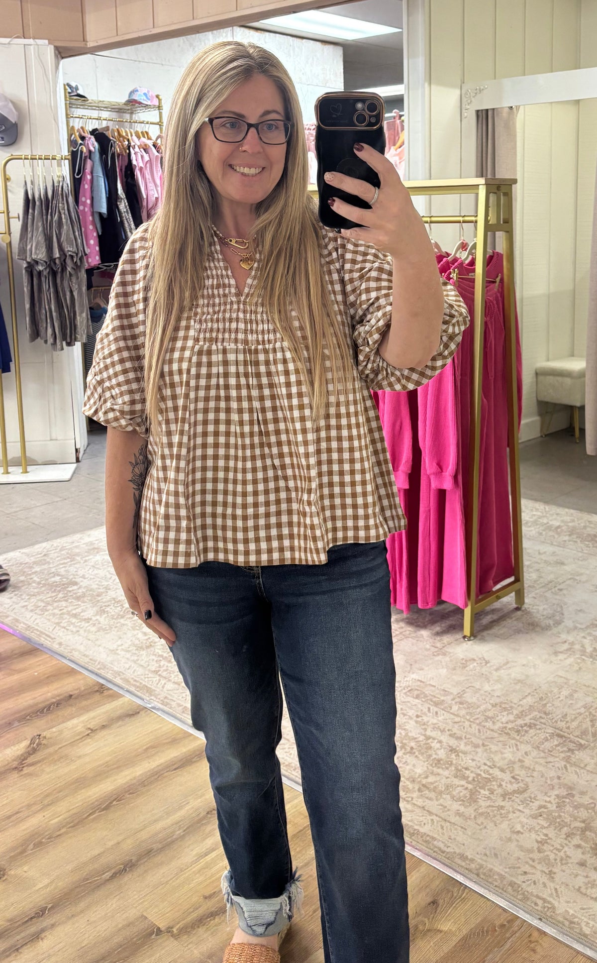 Autumn Check-In Babydoll Top