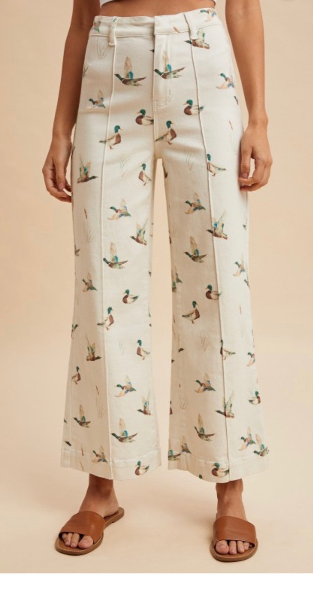 MALLARD PRINTED STRETCH DENIM WIDE LEG JEANS