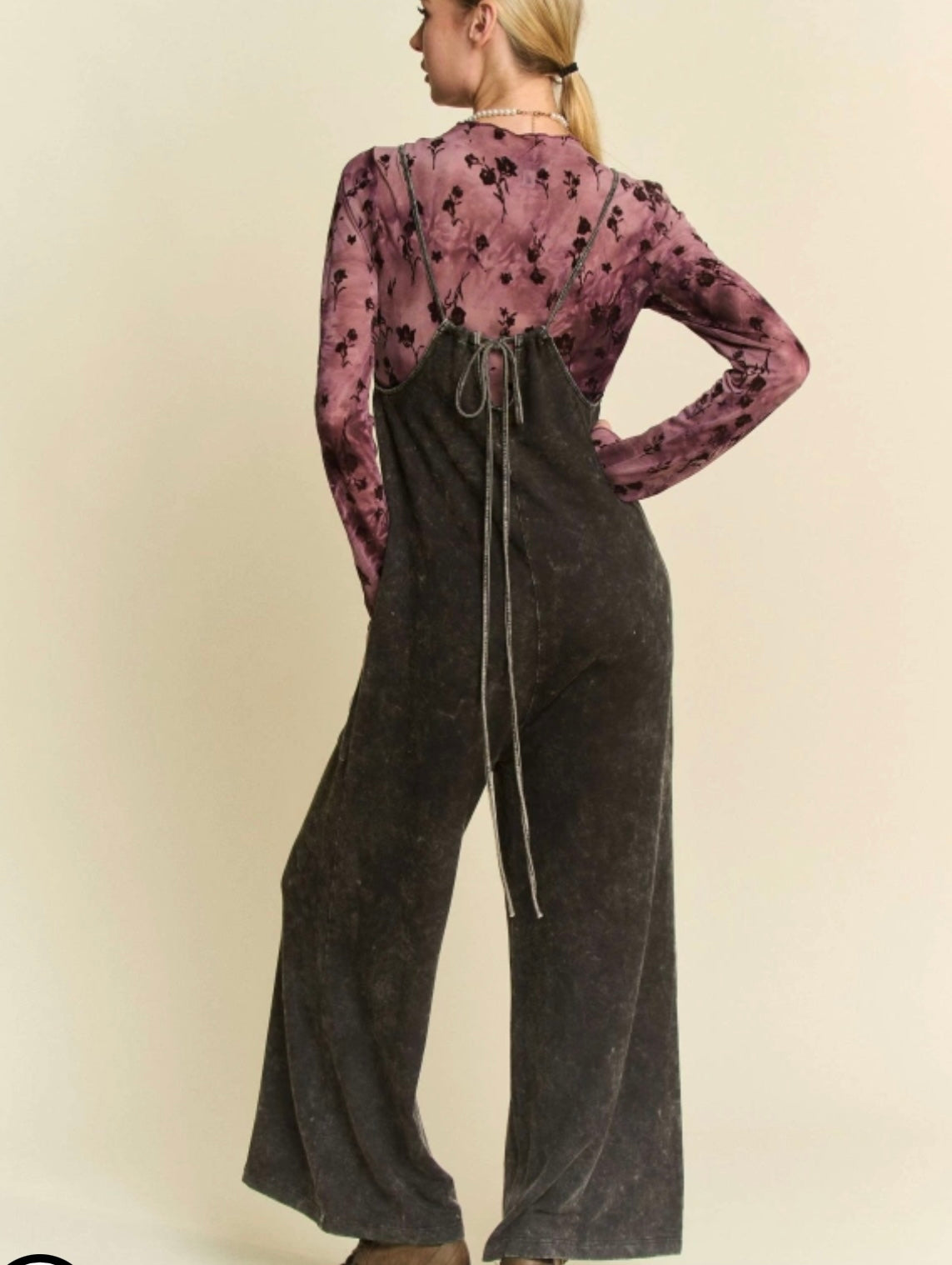 GARMENT WASHED KNIT UTILITY LOUNGE JUMPSUIT