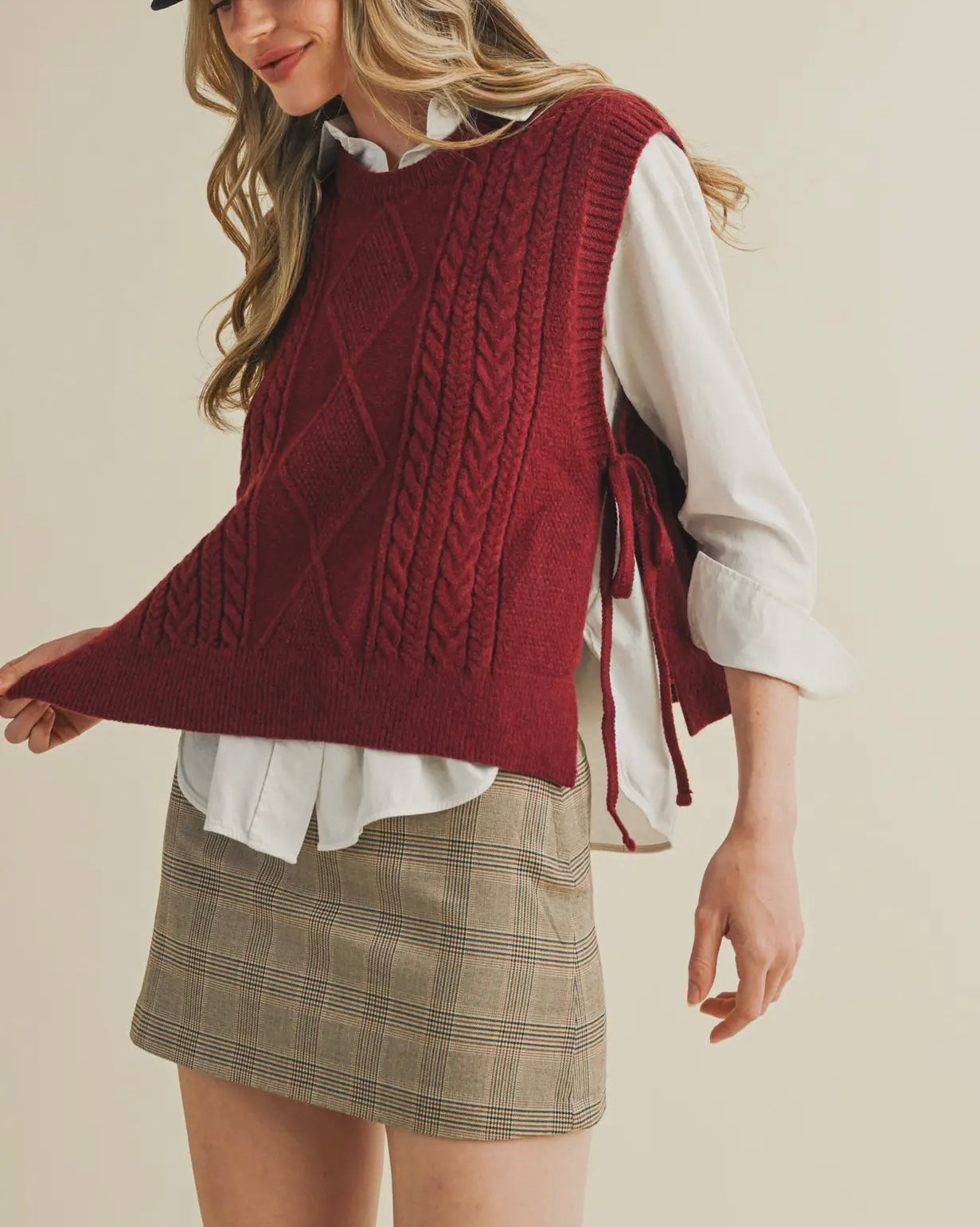Cable Knit Side Tie Sweater
Vest