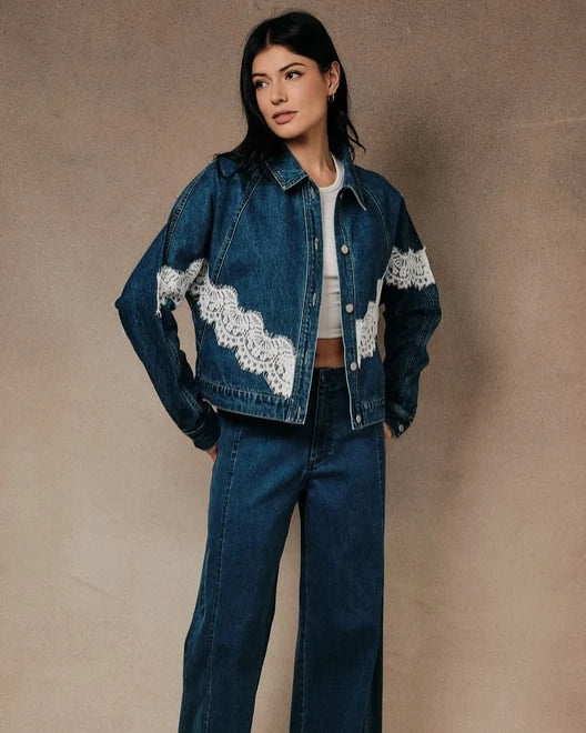 VINTAGE DENIM JACKET WITH LACE