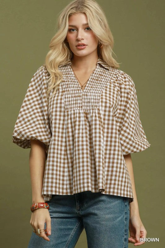 Autumn Check-In Babydoll Top