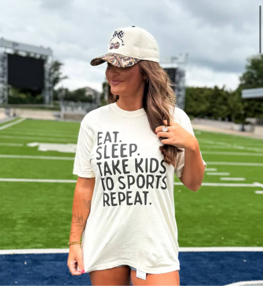 Eat. Sleep. Takes kids to Sports. Repeat Ivory Graphic Tee
