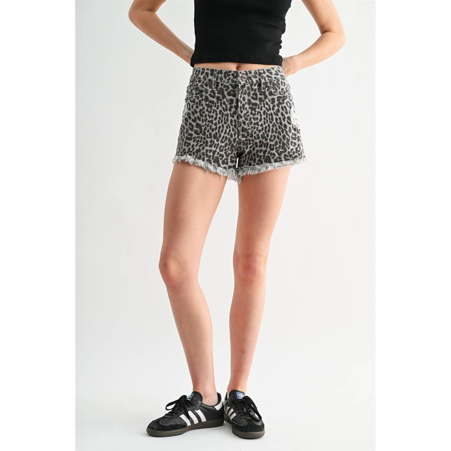 HIGH RISE LEOPARD SHORTS: WOOD BARK