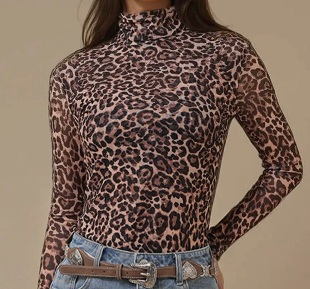 Leopard mesh tops