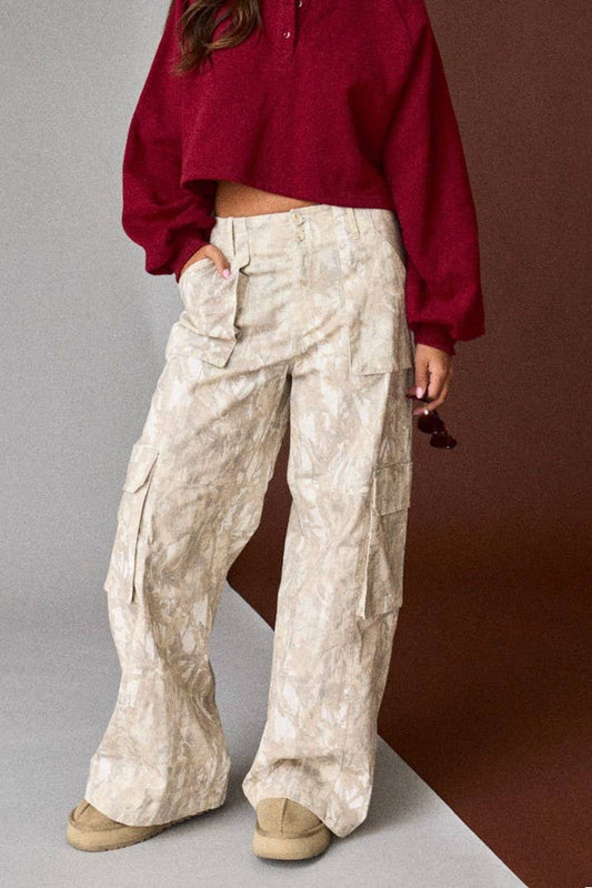 NATURE CAMO PRINT WIDE LEG PANTS: Camo