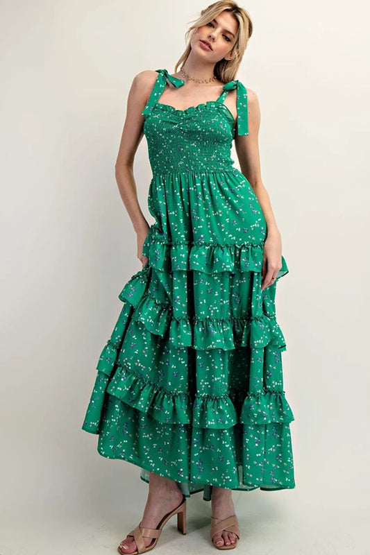 Floral Printed Tiered Ruffled Maxi Dress