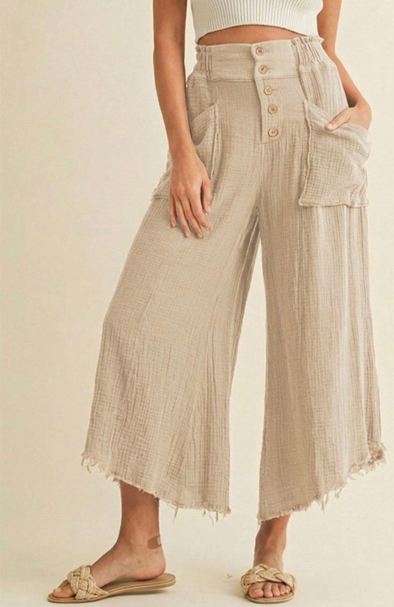 MINERAL WASHED LIGHTWEIGHT LINEN BLEND WIDE-LEG