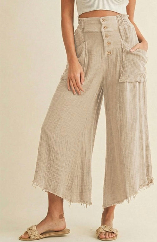 MINERAL WASHED LIGHTWEIGHT LINEN BLEND WIDE-LEG