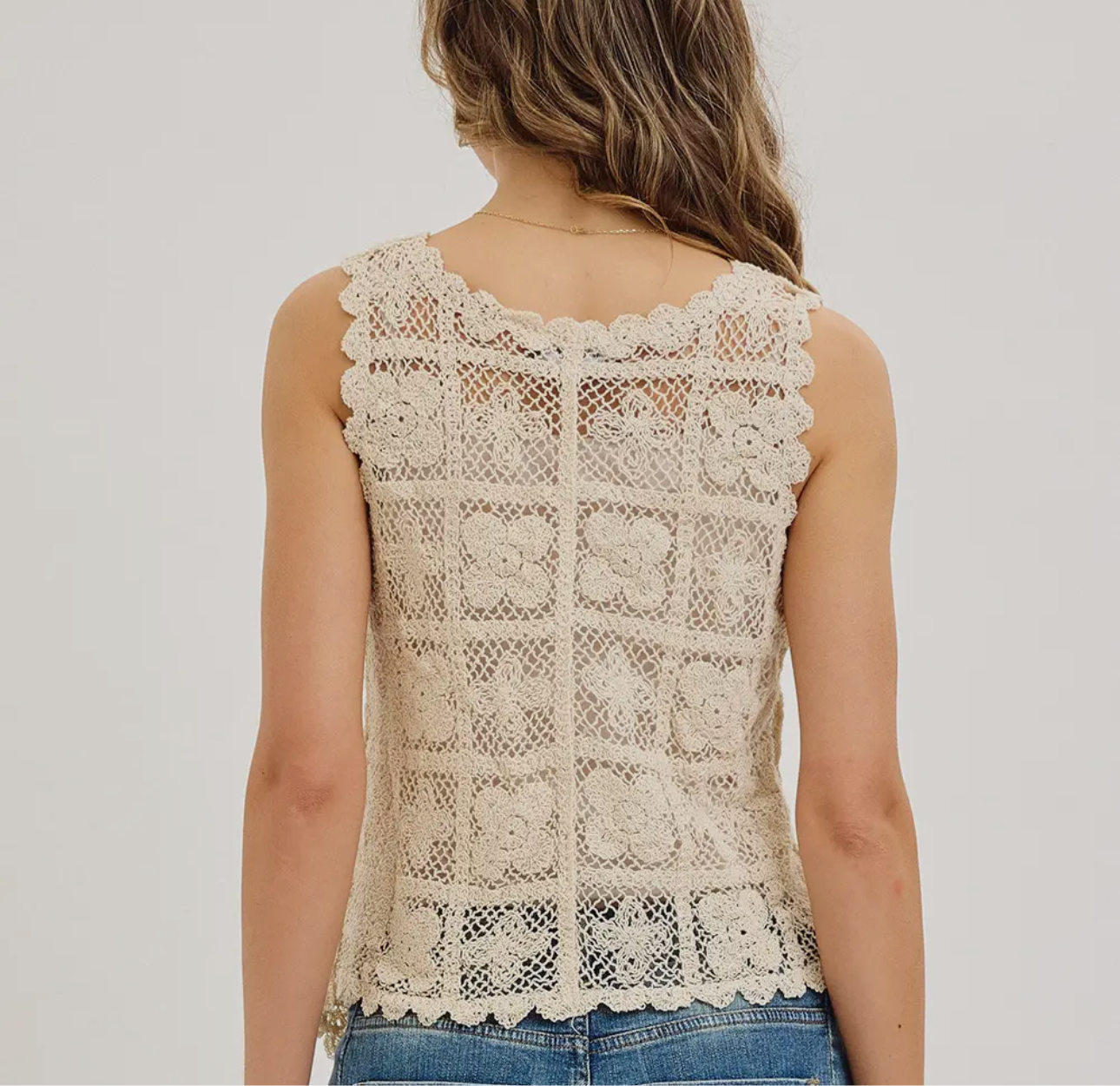 Boho Floral Pattern Crochet
Lace Tank Top