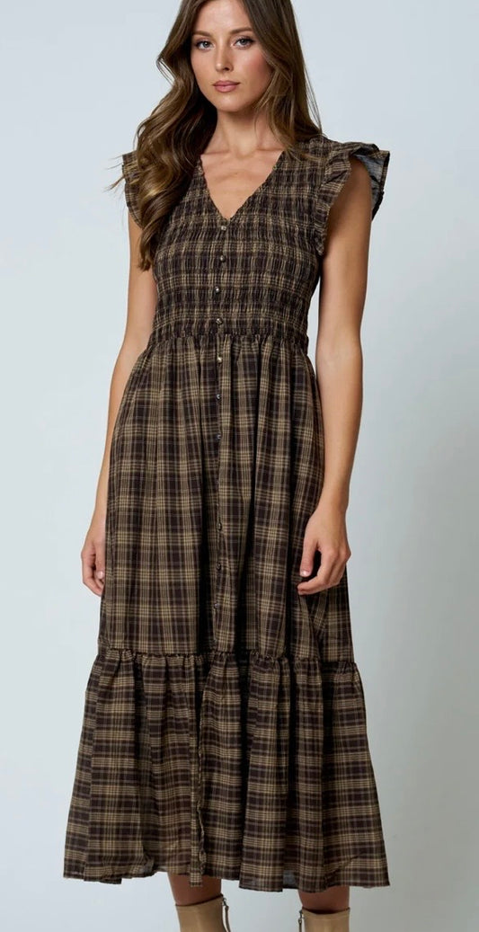 Mocha Plaid Midi Dress