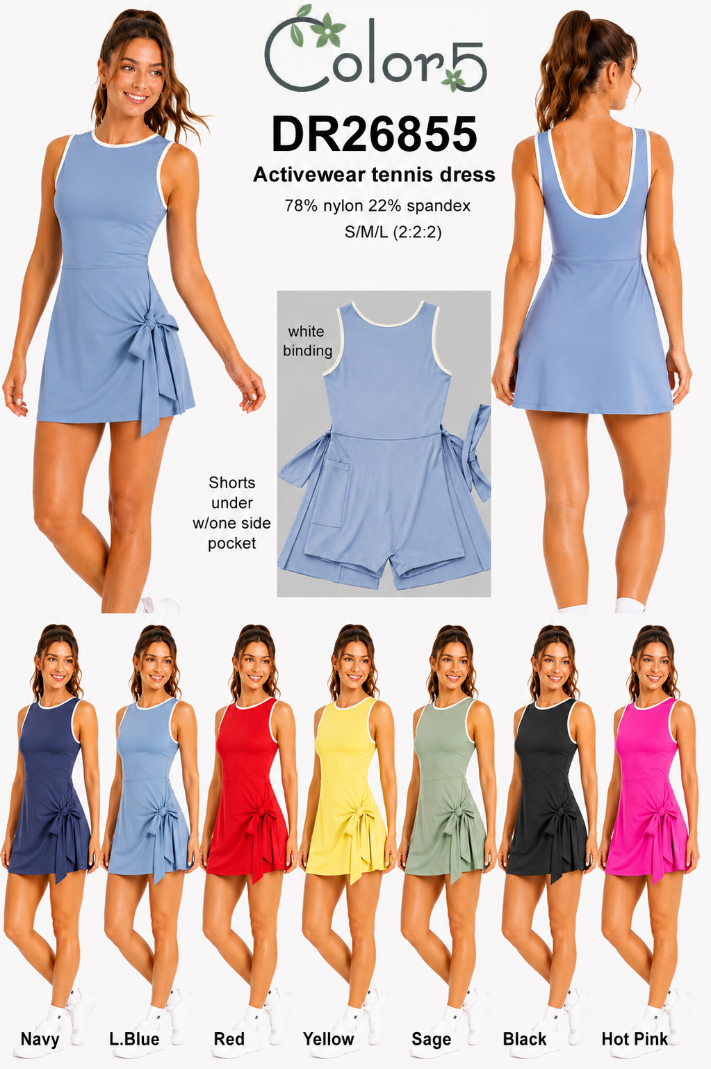 White binding line activewear tennis skorts dress or romper : Yellow