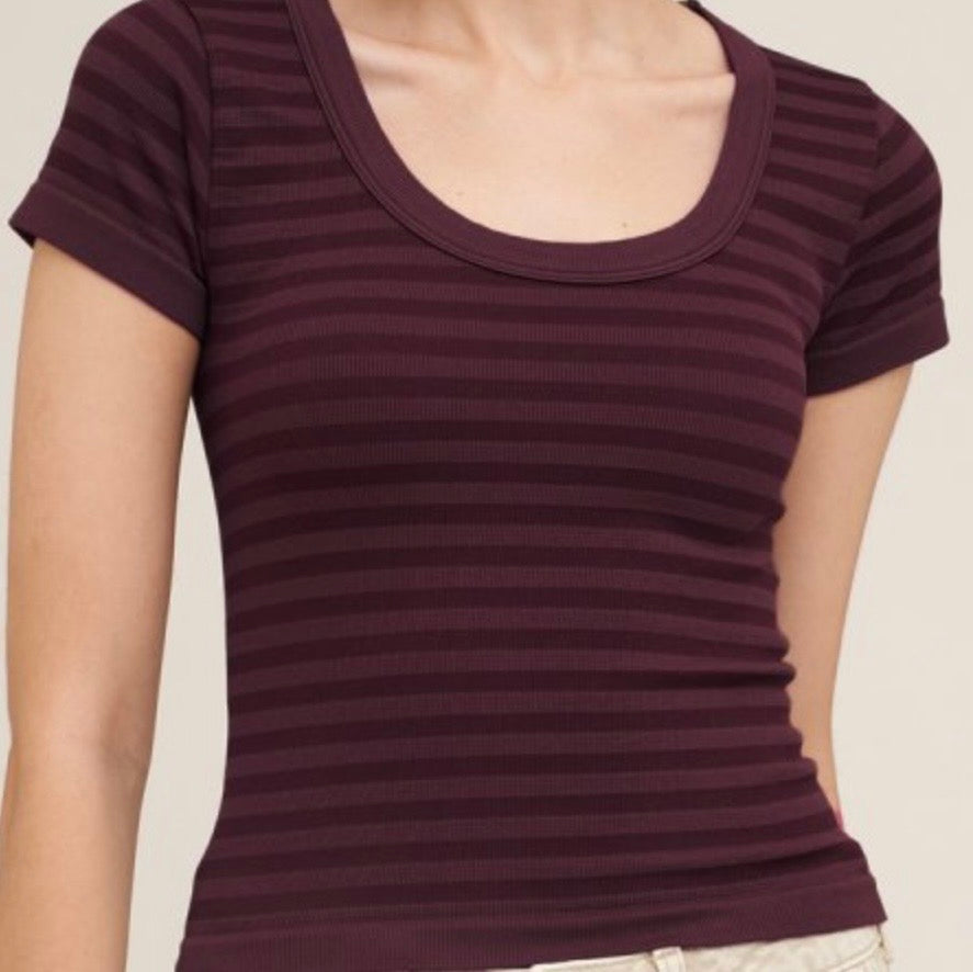 Mocha Stripe Scoop Neck Tee