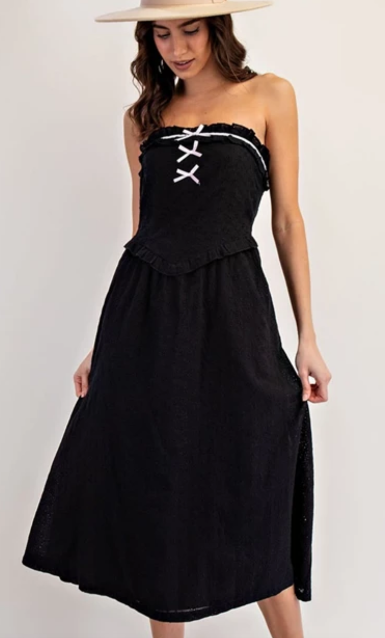 Ruffle Strapless A-Line Maxi Dress