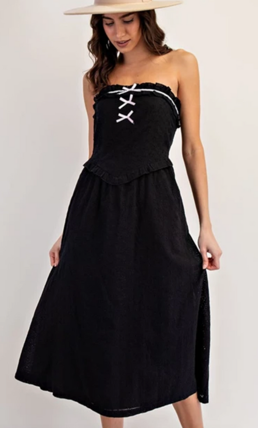 Ruffle Strapless A-Line Maxi Dress