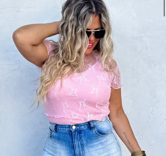 Pink Lace Mesh Top