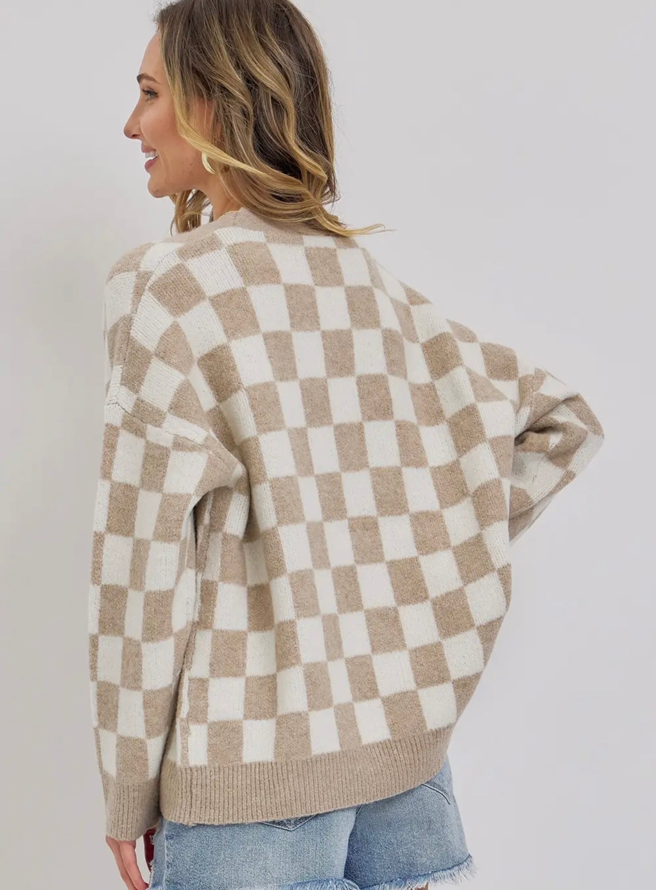 Sand & Cream Check Cardigan