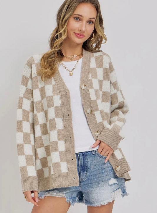 Sand & Cream Check Cardigan