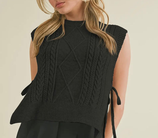 Cable Knit Side Tie Sweater
Vest