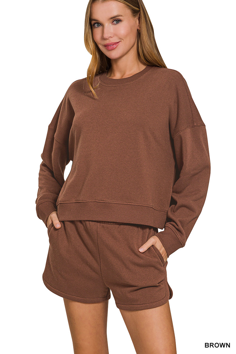 Zenana SWEATSHIRT & SHORTS SET