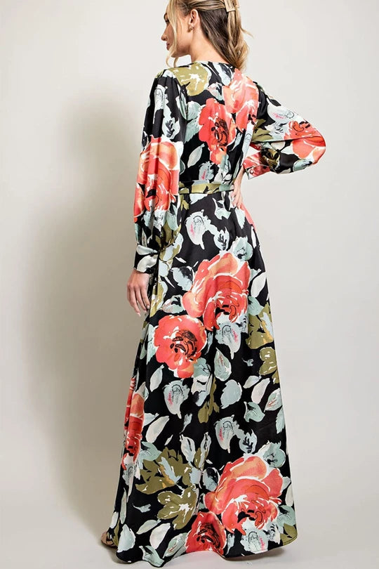 V-Neck Wrap Floral Maxi Dress