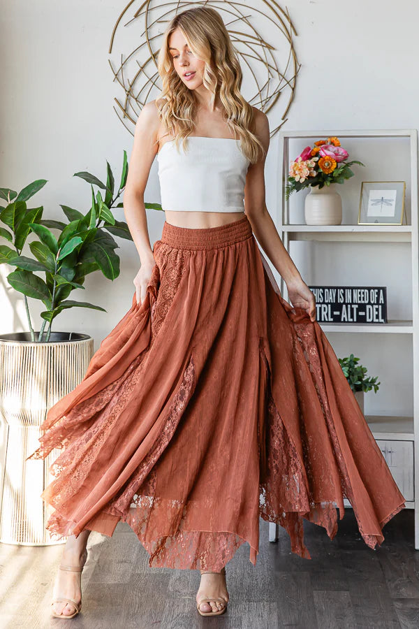 DESERT ROSE CHIFFON LACE MIDI SKIRT