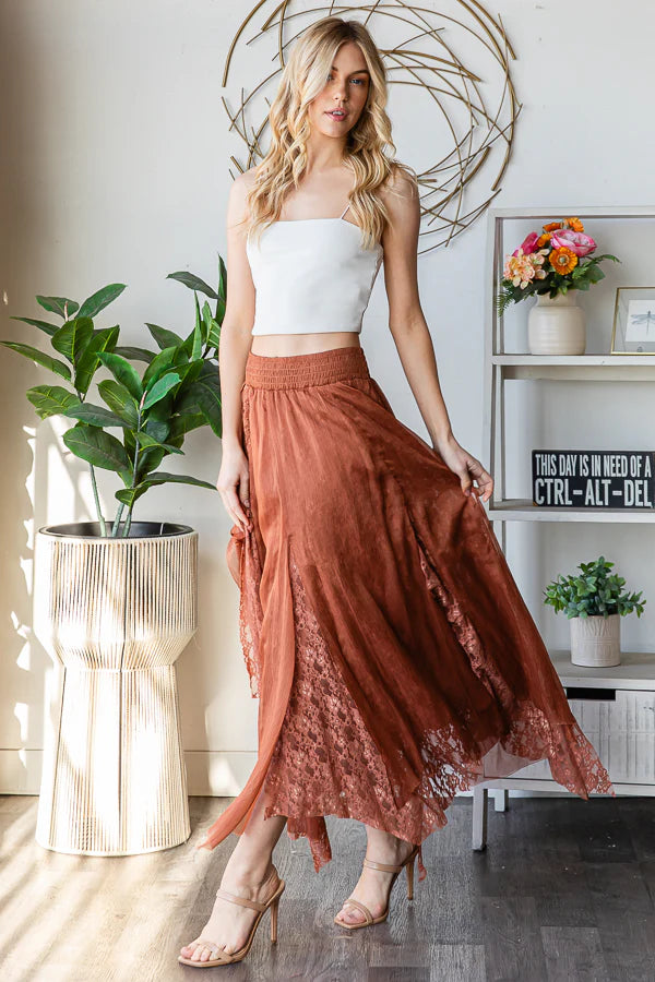 DESERT ROSE CHIFFON LACE MIDI SKIRT
