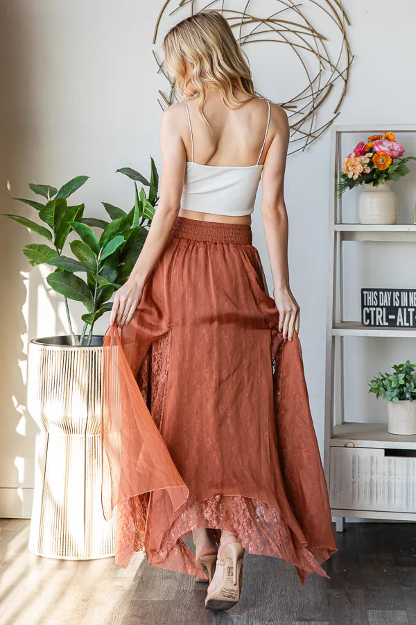 DESERT ROSE CHIFFON LACE MIDI SKIRT