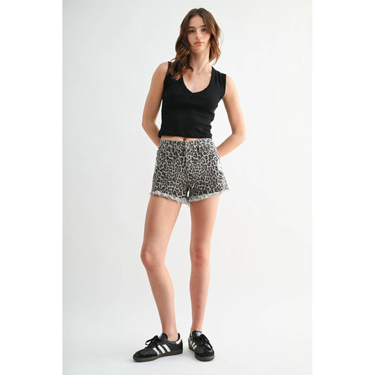 HIGH RISE LEOPARD SHORTS: WOOD BARK